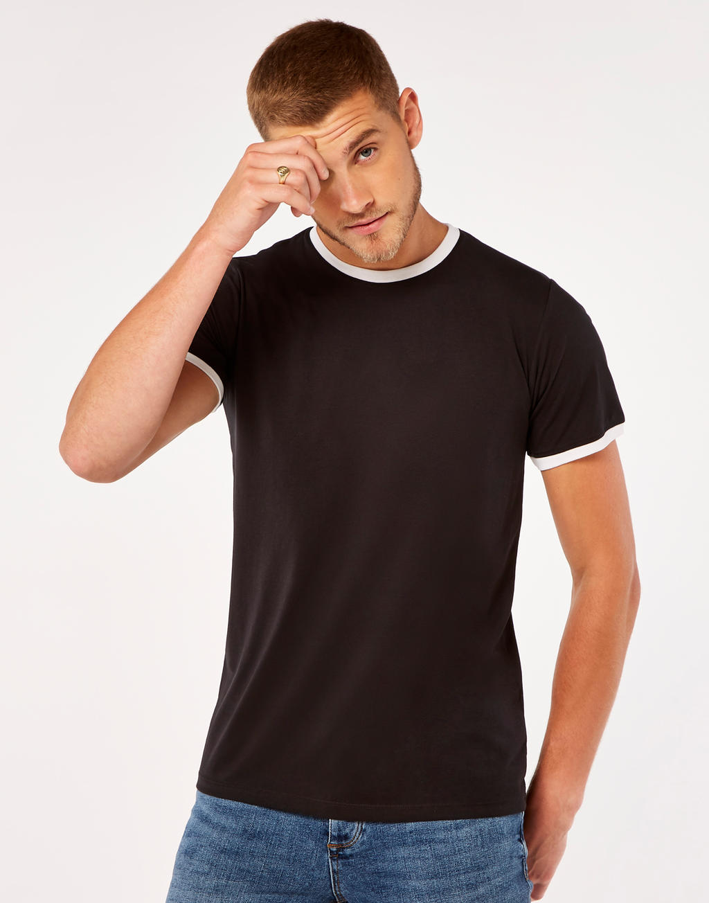  Fashion Fit Ringer Tee in Farbe White/Black